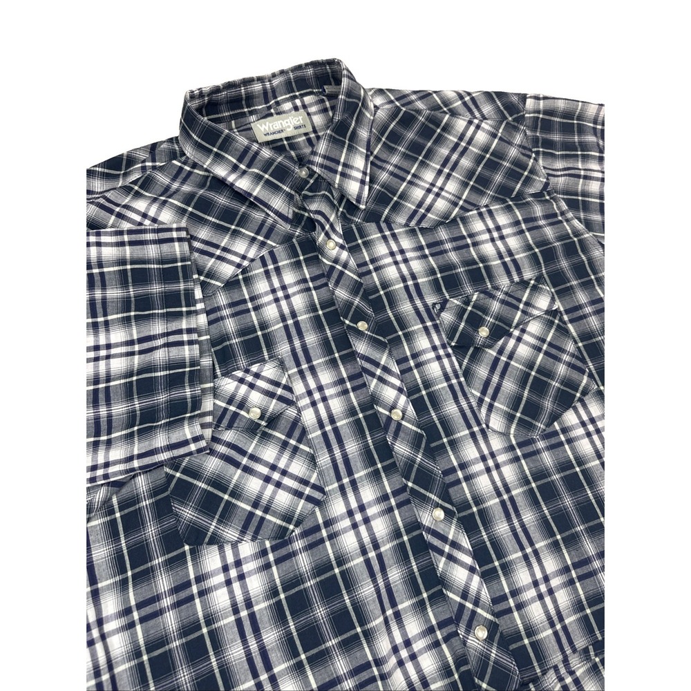 Wrangler Rancher Shirt Men's 2XT Blue Purple Plaid Short Sleeve Pearl Snap